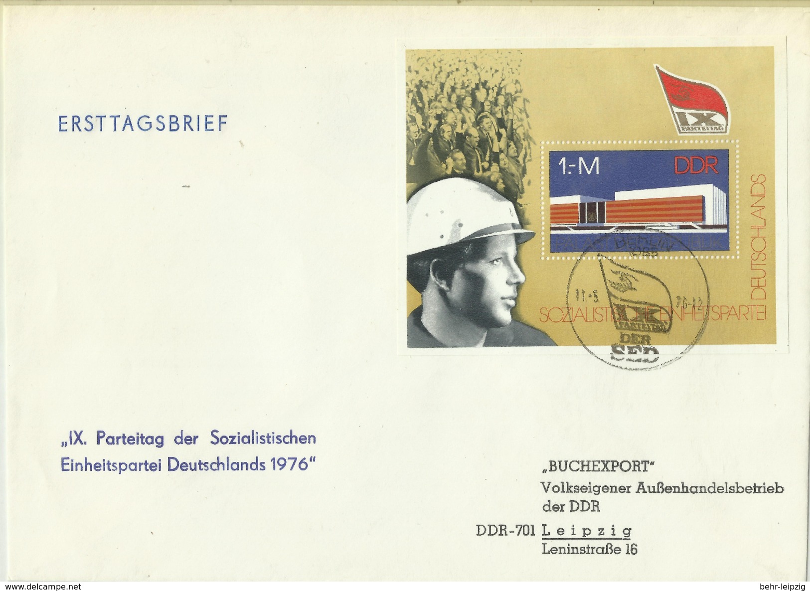 DDR Bl.45 FDC "9. Parteitag Der SED 1976" Sonderstempel Mi.-Preis 40,00 - Autres & Non Classés