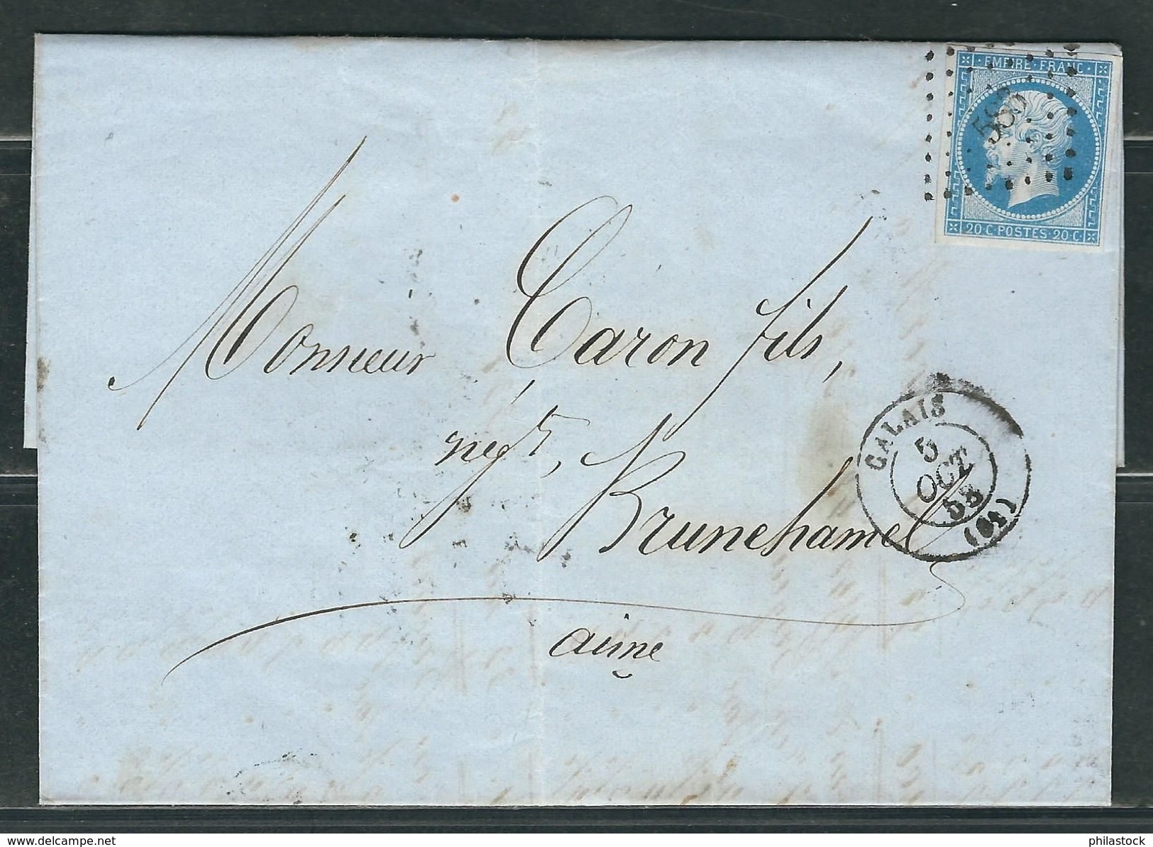 FRANCE 1858 N° 14  Obl. S/Lettre PC 583 Calais - 1853-1860 Napoleone III