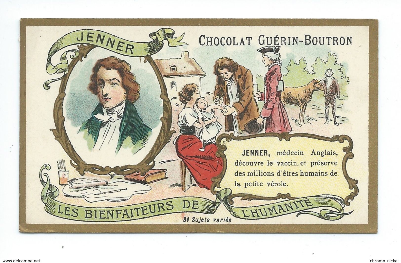 Chromo Jenner Les Bienfaiteurs De L'Humanité Pub: Chocolat Guerin-Boutron 105 X 65 Mm  TB - Guérin-Boutron