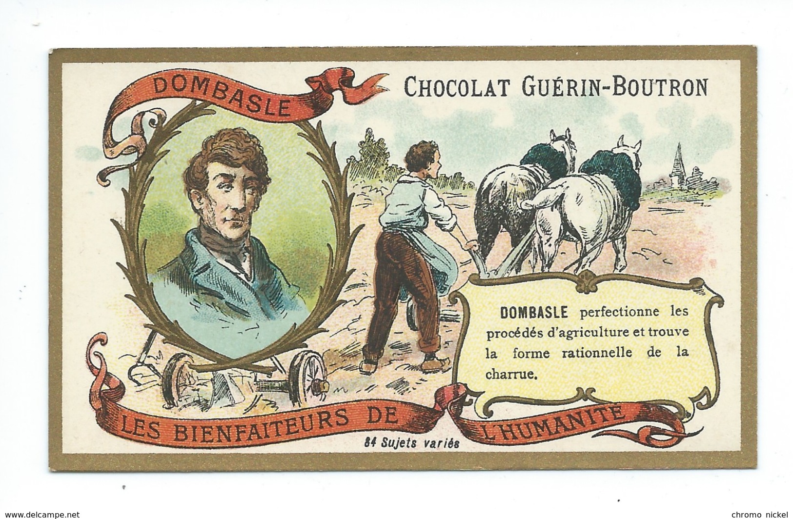 Chromo Dombasle Les Bienfaiteurs De L'Humanité Pub: Chocolat Guerin-Boutron 105 X 65 Mm  TB - Guérin-Boutron