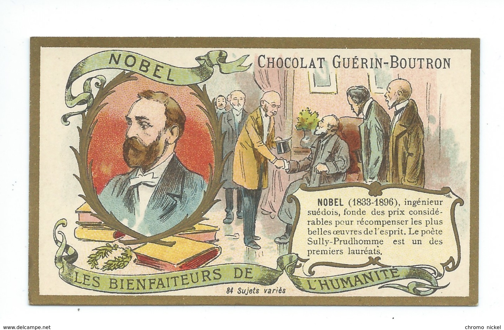 Chromo Nobel Les Bienfaiteurs De L'Humanité Pub: Chocolat Guerin-Boutron 105 X 65 Mm  TB - Guerin Boutron