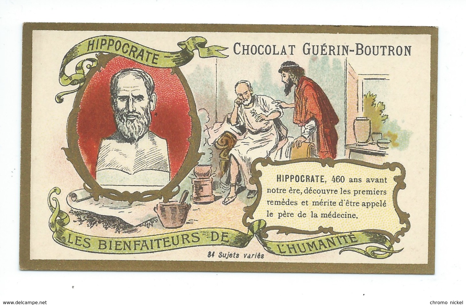 Chromo Hippocrate Les Bienfaiteurs De L'Humanité Pub: Chocolat Guerin-Boutron 105 X 65 Mm  TB - Guérin-Boutron