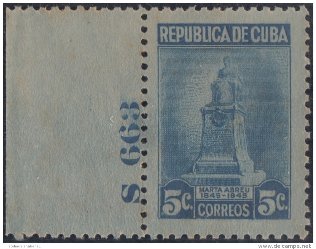 1948-201 CUBA REPUBLICA. 1948. Ed.396. 5c MARTA ABREU. PLATE NUMBER NO GUM. - Neufs