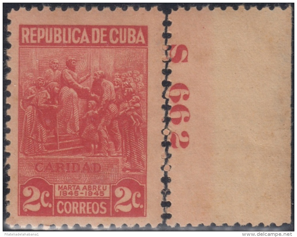 1948-202 CUBA REPUBLICA. 1948. Ed.395. 2c MARTA ABREU. PLATE NUMBER NO GUM. - Ongebruikt
