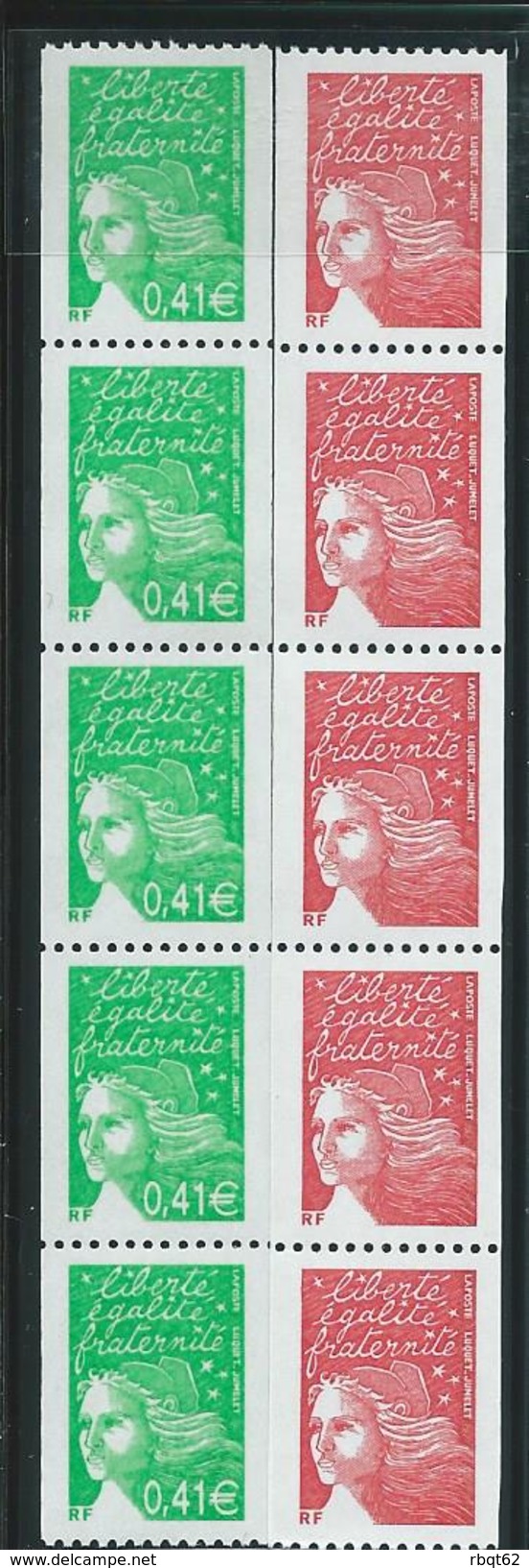 FRANCE - ANNEES 2001 Et 2002 - 2 Bandes De Roulettes(2 N° Rouges) (3418X4 + 3418a - N° 110) Et 3458X4 + 3458a - N° 415). - Coil Stamps