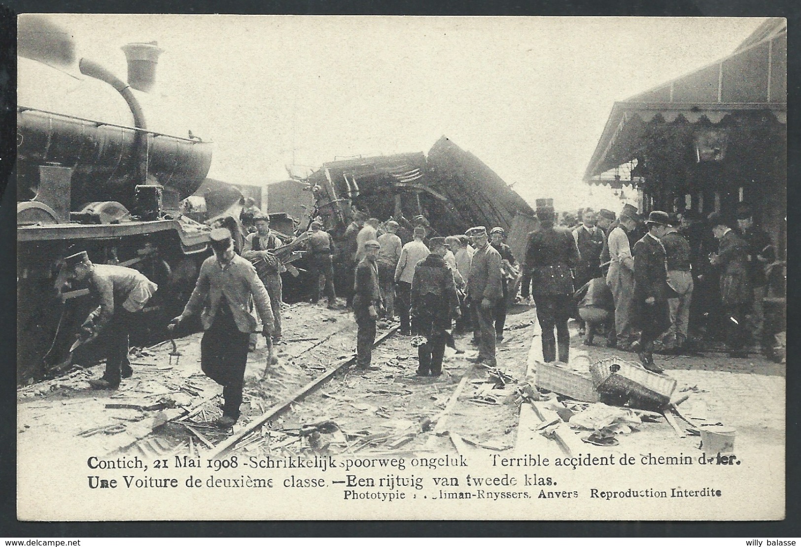 +++ CPA - KONTICH - CONTICH - 1908 - Accident Chemin De Fer - Voiture 2me Classe - Schrikkelijk Spoorweg Ongeluk   // - Kontich