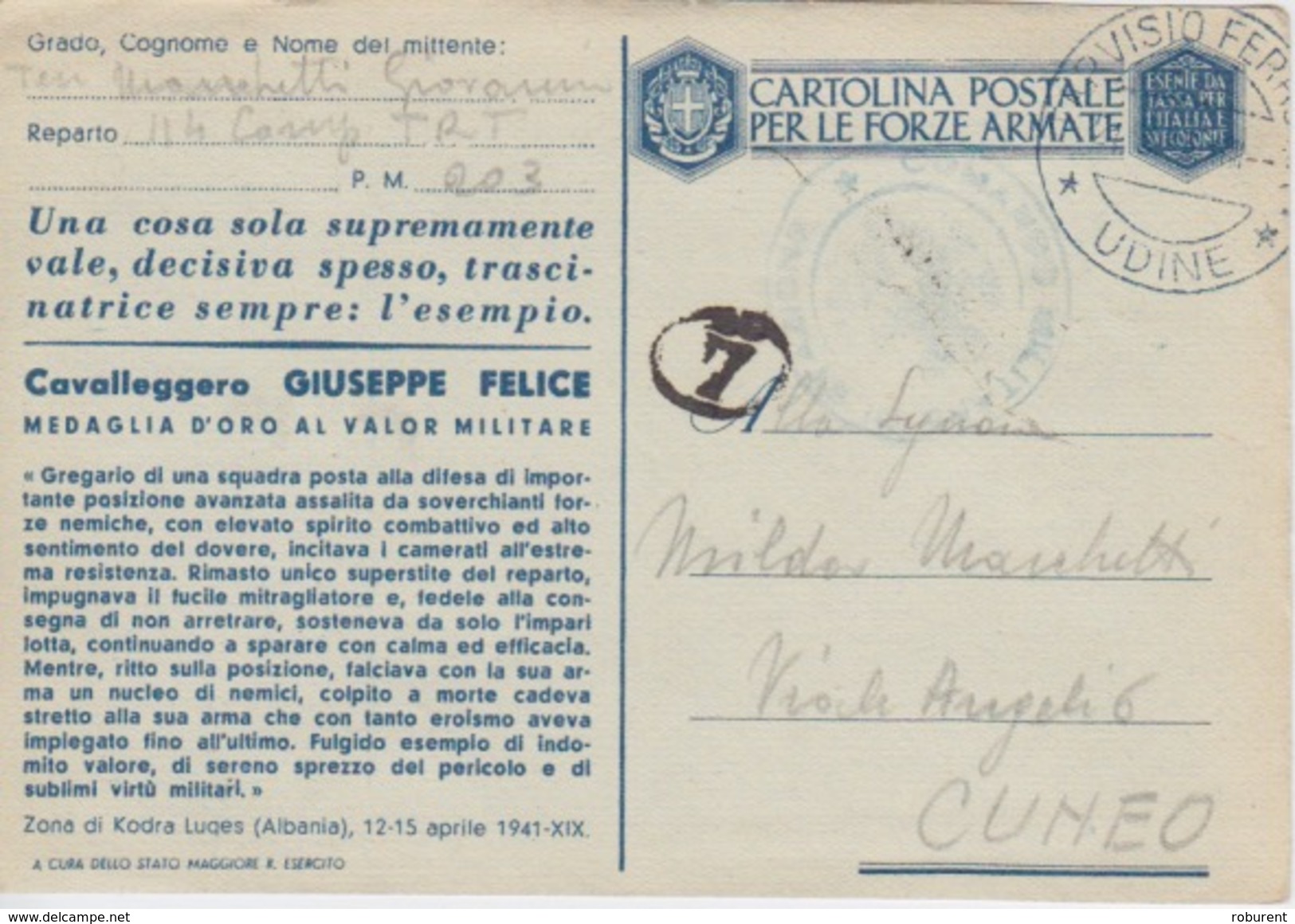 MEDAGLIA D'ORO AL VALOR MILITARE - CAVALLEGGERO GIUSEPPE FELICE - ZONA DI KODRA LUQES (ALBANIA) - APRILE 1941 - Guerra 1939-45