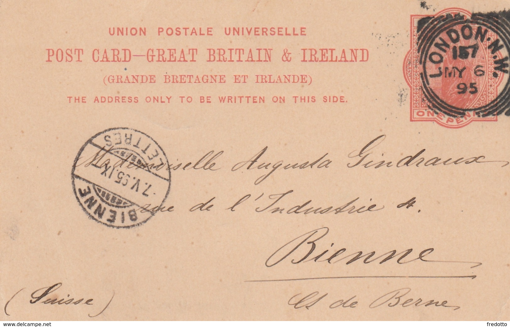 Irland-Ganzsache 1895 In Die Schweiz - Interi Postali