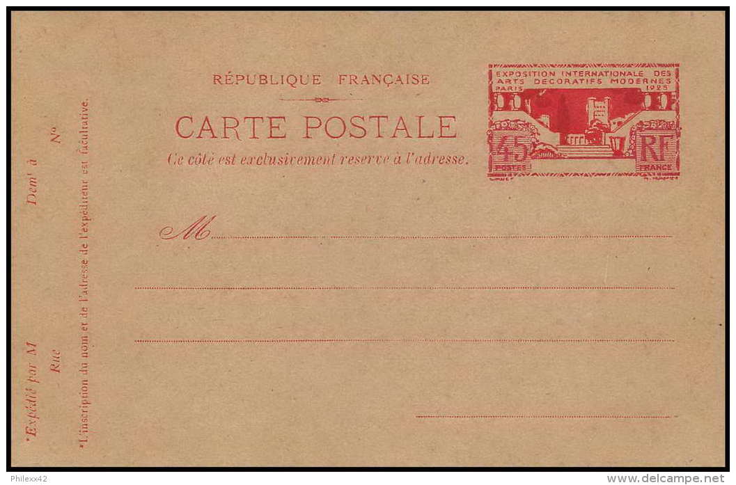 1514/ France Entier Stationery Carte Postale N° COM B1 EXPOSITION DES ARTS DECORATIFS PARIS 1925 Ttb Cote 45 - Cartoline Postali E Su Commissione Privata TSC (ante 1995)