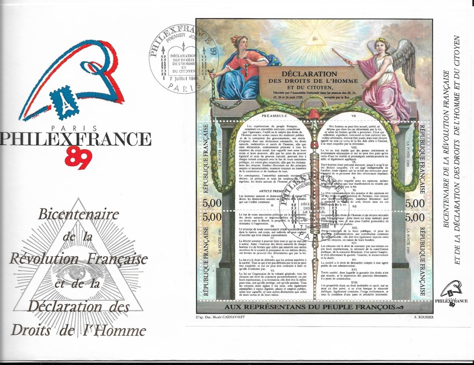 PhilexFrance 89 - Bloc Feuillet " Déclaration Des Droits De L'homme Et Du Citoyen" ( Oblit 1er Jour Du 7.07.89 ) - 1980-1989