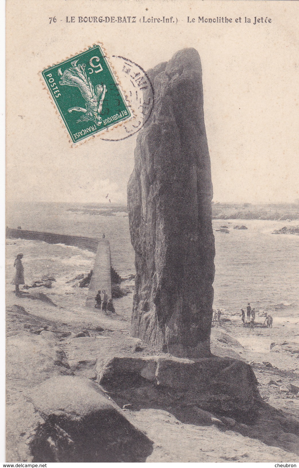 44. BATZ SUR MER. BOURG DE BATZ . CPA . LE MONOLITHE ET LA JETÉE. ANNÉE 1909 + TEXTE - Batz-sur-Mer (Bourg De B.)