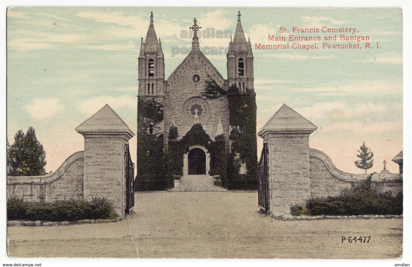 PAWTUCKET RI, St Francis Cemetery Entrance, Banigan Chapel C1910s Vintage Rhode Island Postcard - Pawtucket