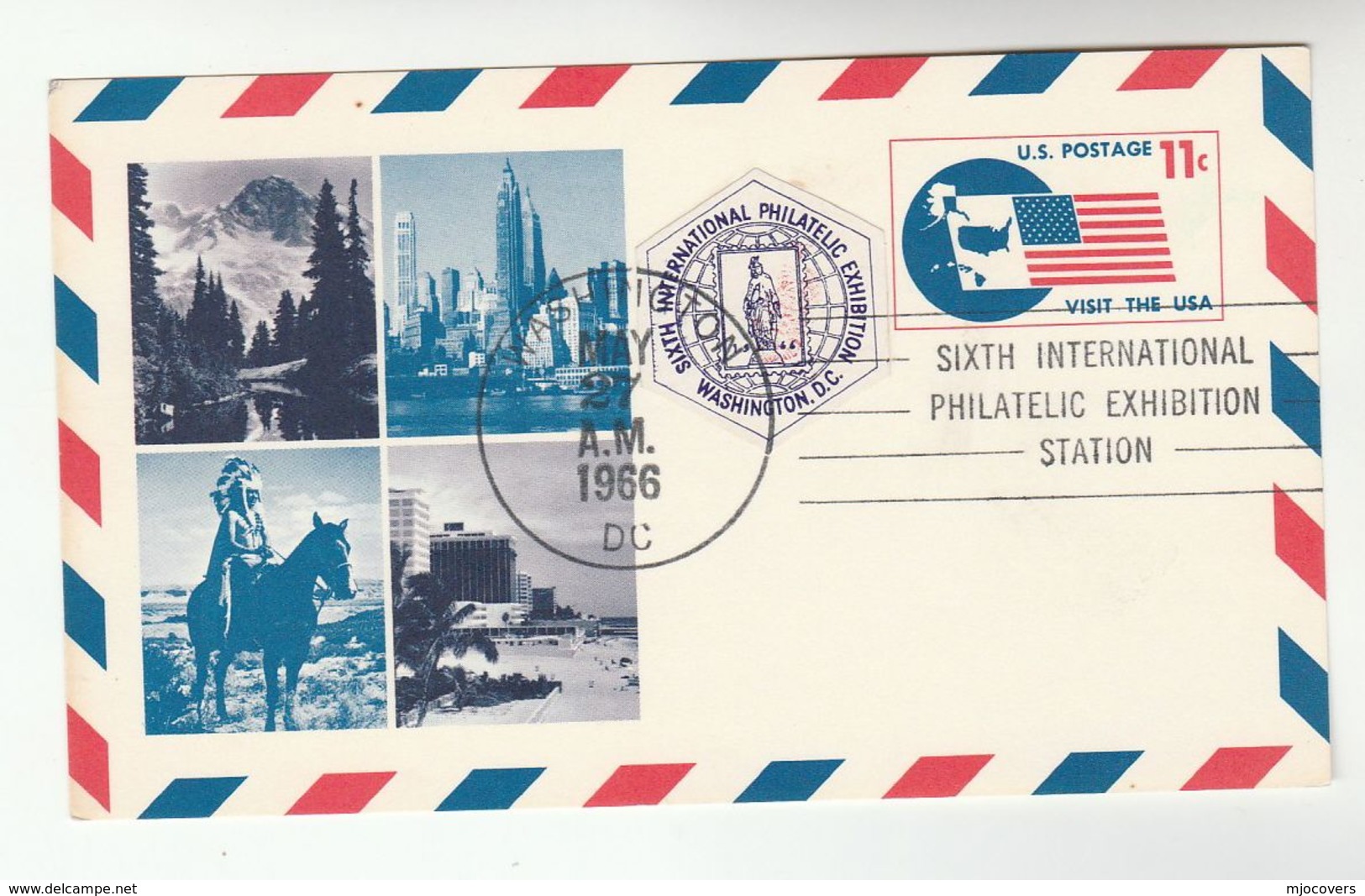 1966 Philatelic EXHIBITION Pmk USA AIRMAIL Postal STATIONERY CARD With EXHIBITION LABEL Illus VISIT USA Stamps Cover Fdc - 1961-80