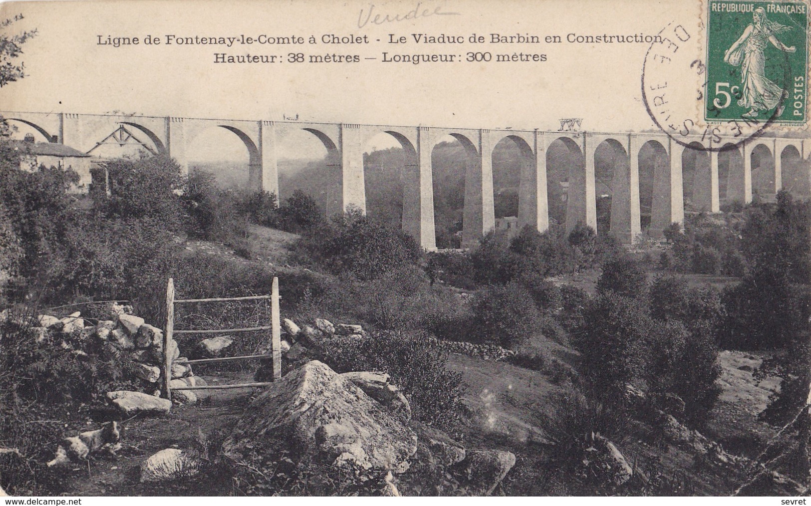 Ligne De Fontenay-le-Comte à Cholet. - Le Viaduc De Barbin En Construction. Cliché Rare - Obras De Arte