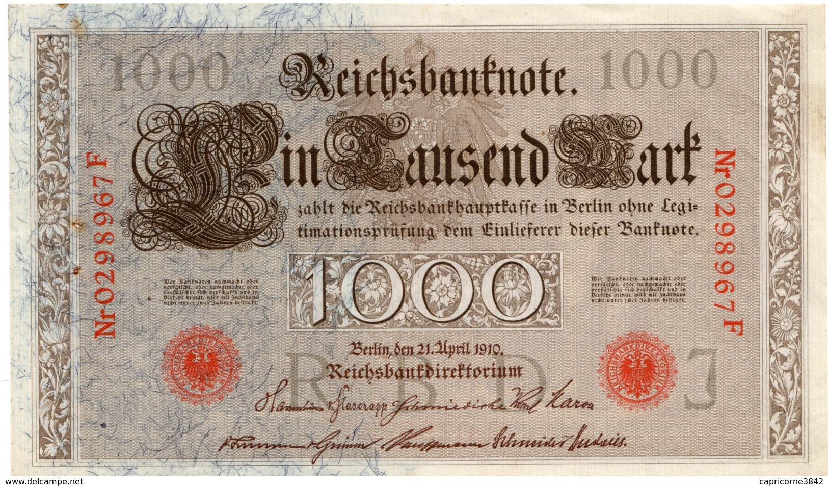 1910 - Allemagne - Billet De 1000 Mark- Circulé - 2 Petits Trous D'épingle - 1000 Mark