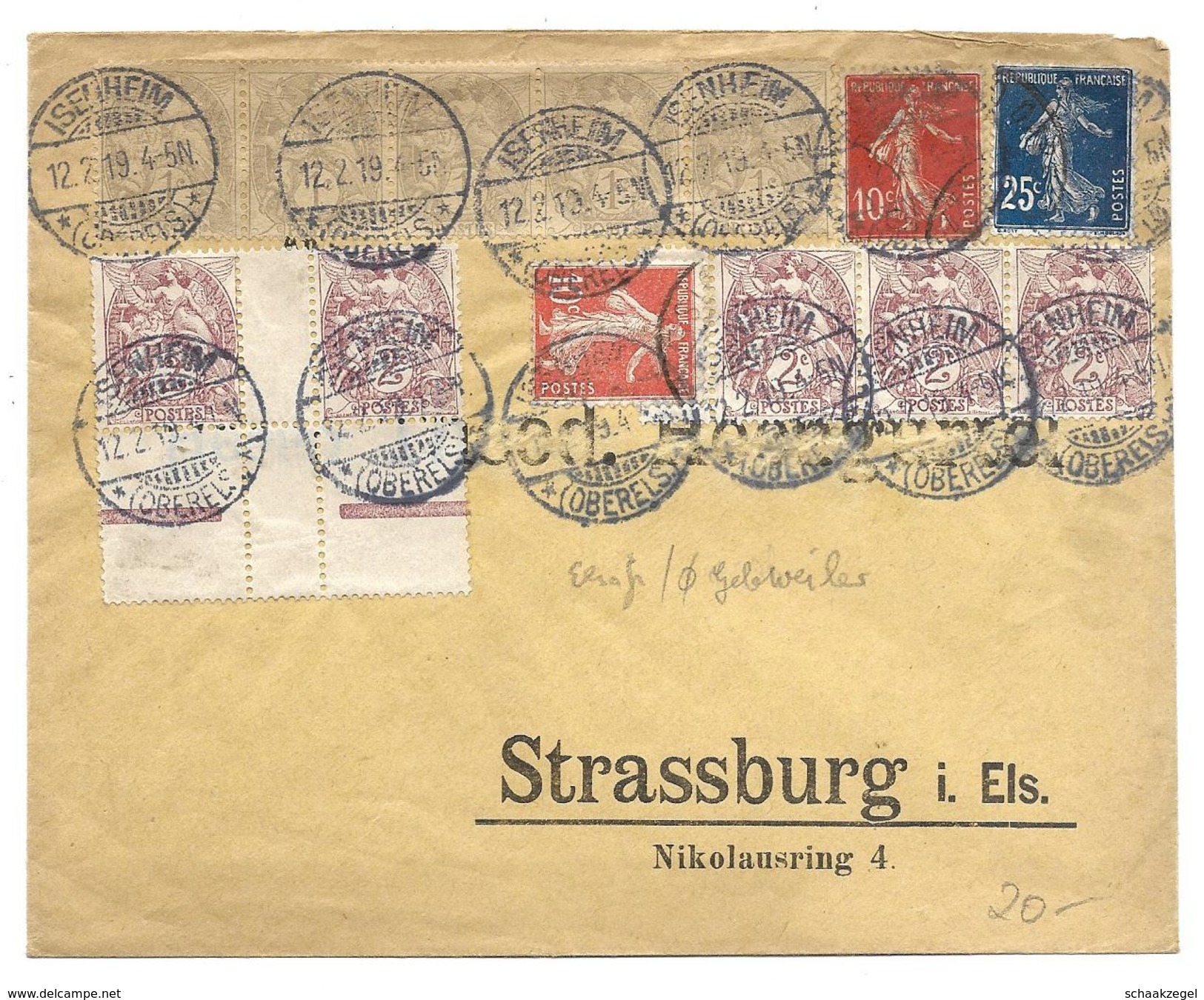 Elsass, Alsace,   	Briefumsvhlag Von Isenheim Nach Strassburg, 12-2-1919			170422 - Covers & Documents