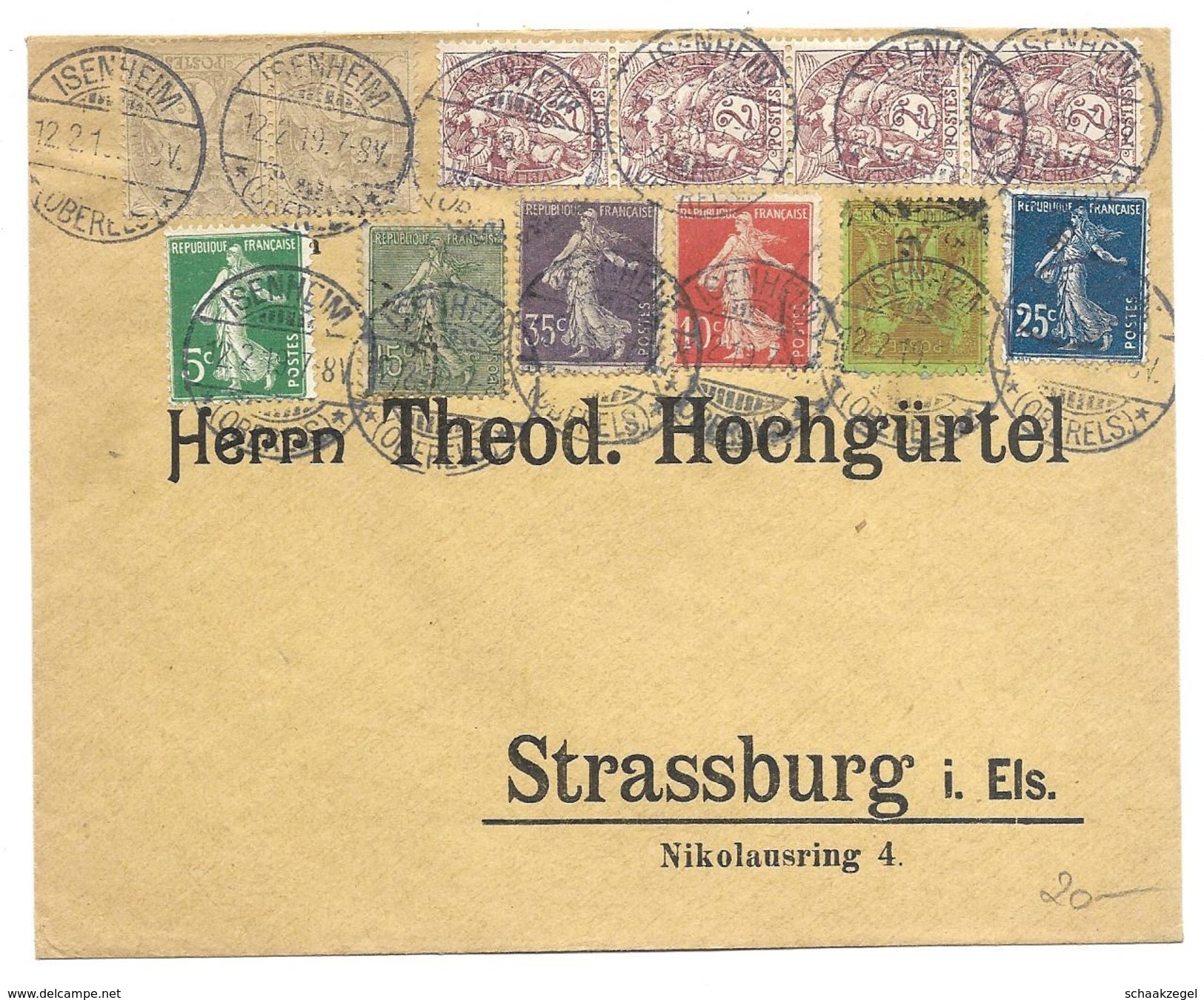 Elsass, Alsace,   	Briefumsvhlag Von Isenheim Nach Strassburg, 12-2-1919			170422 - Covers & Documents