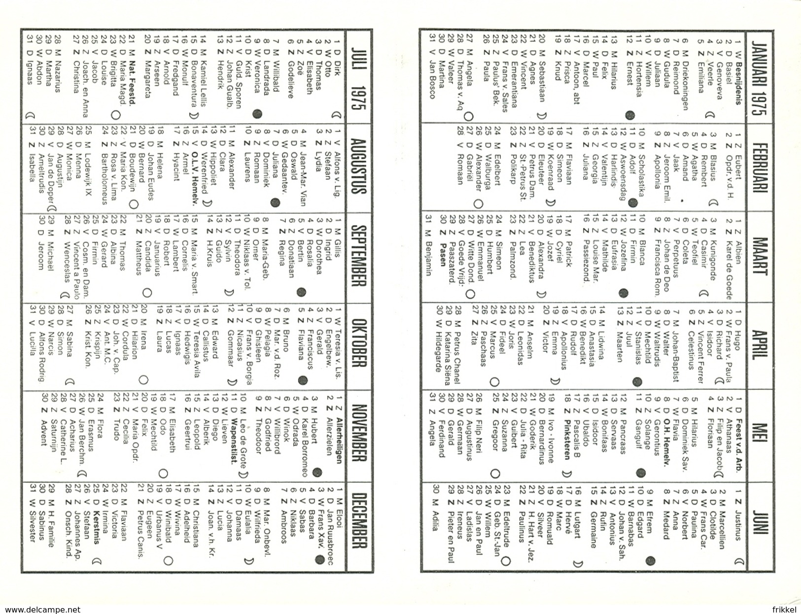 Kalender 1975 Drukkerij A. Bulckens Herenthout ( Zicht Op Ieper Lakenhalle Belfort ) - Ieper