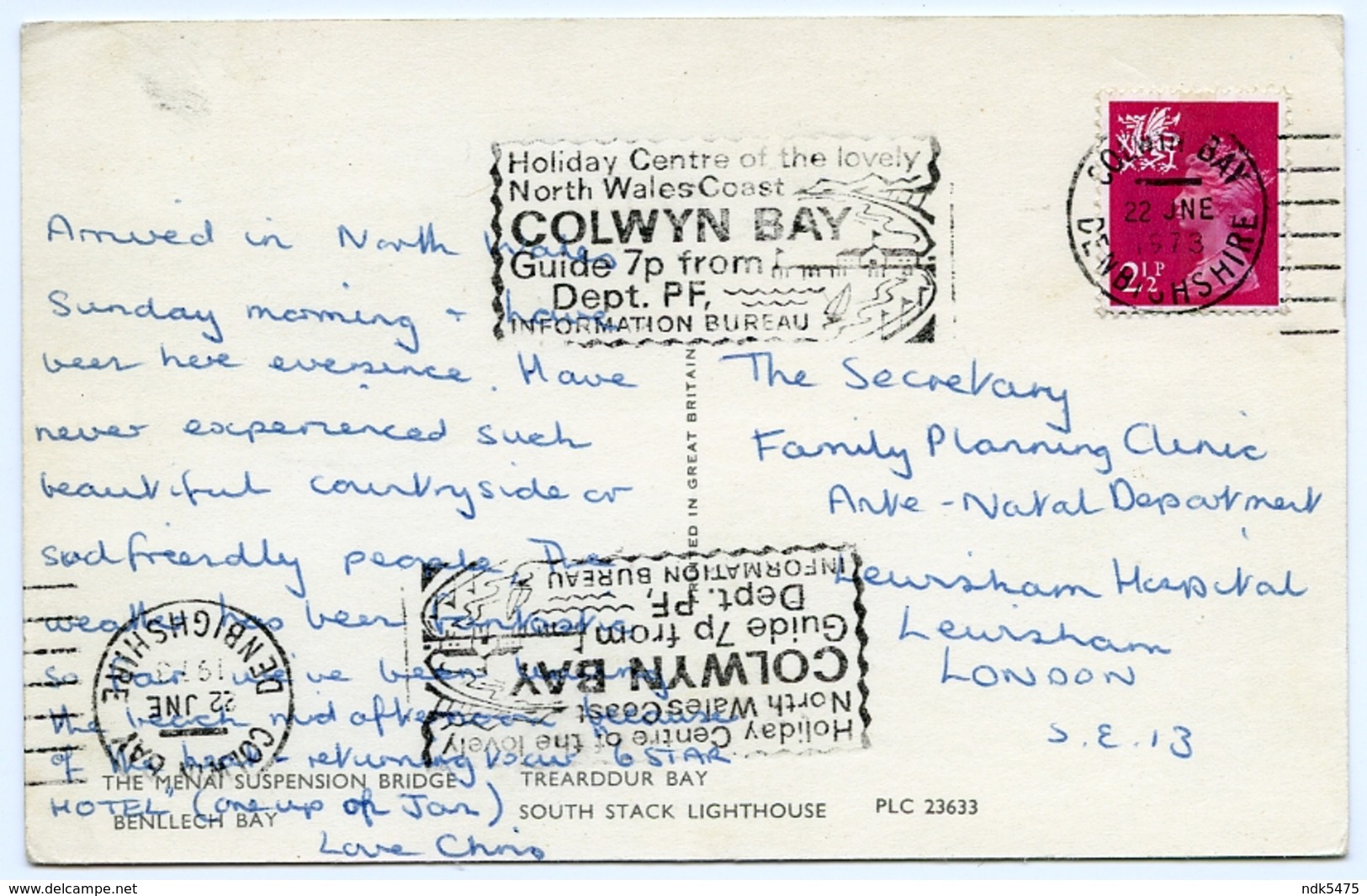 ANGLESEY : MULTI-VIEW / POSTMARK SLOGAN - COLWYN BAY INFORMATION BUREAU, 1973 / LEWISHAM HOSPITAL, FAMILY PLANNING - Anglesey