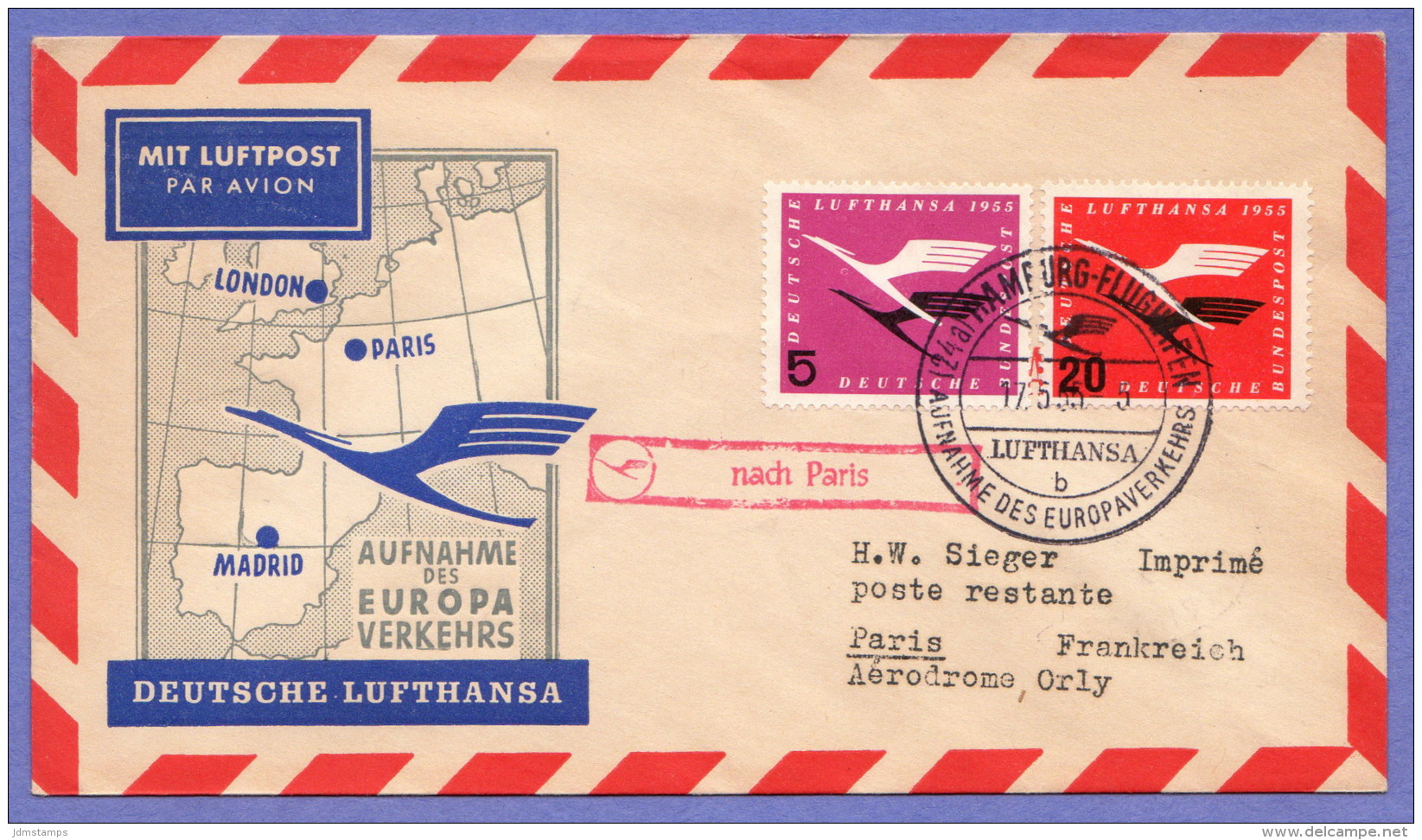 GER SC #C61, C64 1955 Air Service Lufthansa / Hamburg To Paris - Other & Unclassified