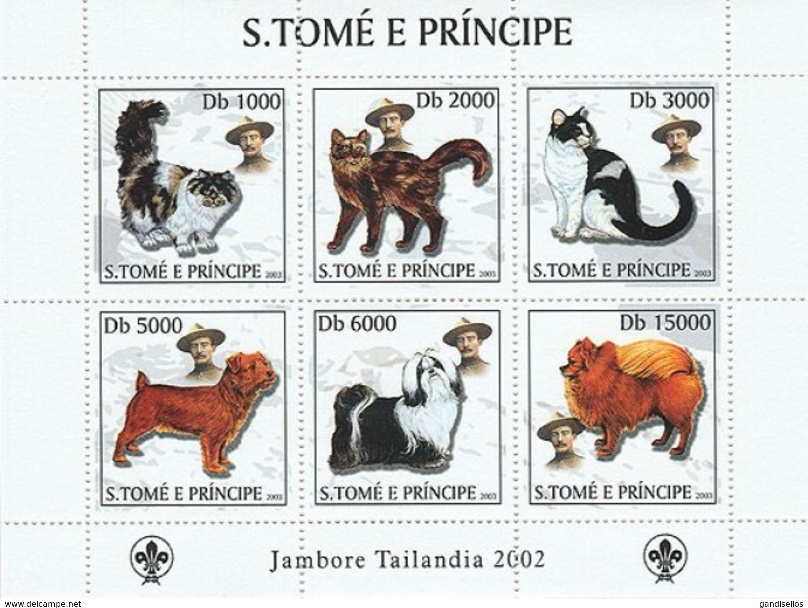 SAO TOME E PRINCIPE 2003 SHEET JAMBOREE BADEN POWELL SCOUTS DOGS CHIENS HUNDEN CHATS CATS GATOS KATZEN GATTI St3219 - São Tomé Und Príncipe