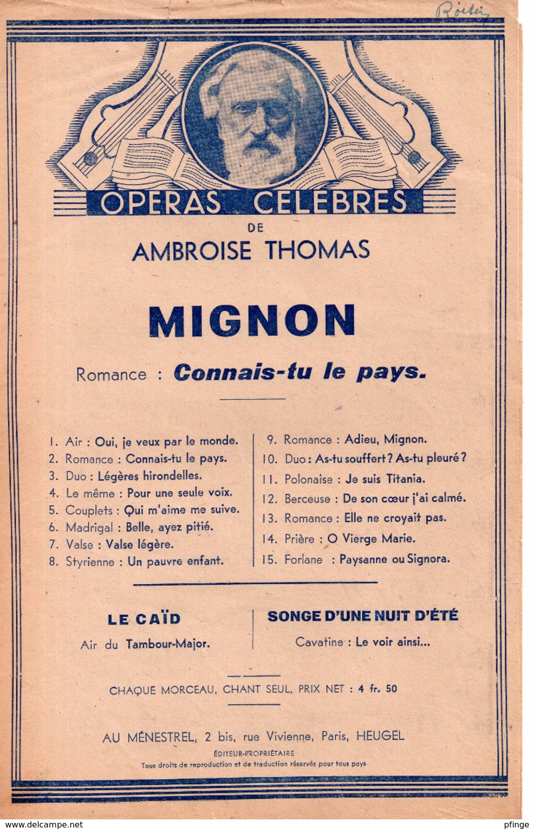 Romance De Mignon (p : M. Carré & J. Barbier  M : Ambroise Thomas), 1945 - Opéra