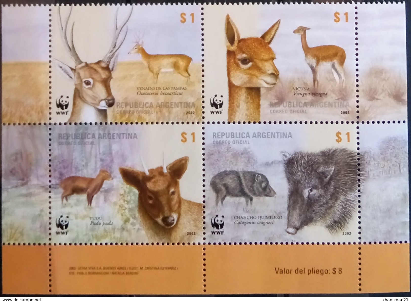 Argentina, 2002, Mi. 2749-52, Y&T 2320-23, Sc. 2192, SG 2910-13, WWF, Animals, Deer, MNH - Unused Stamps