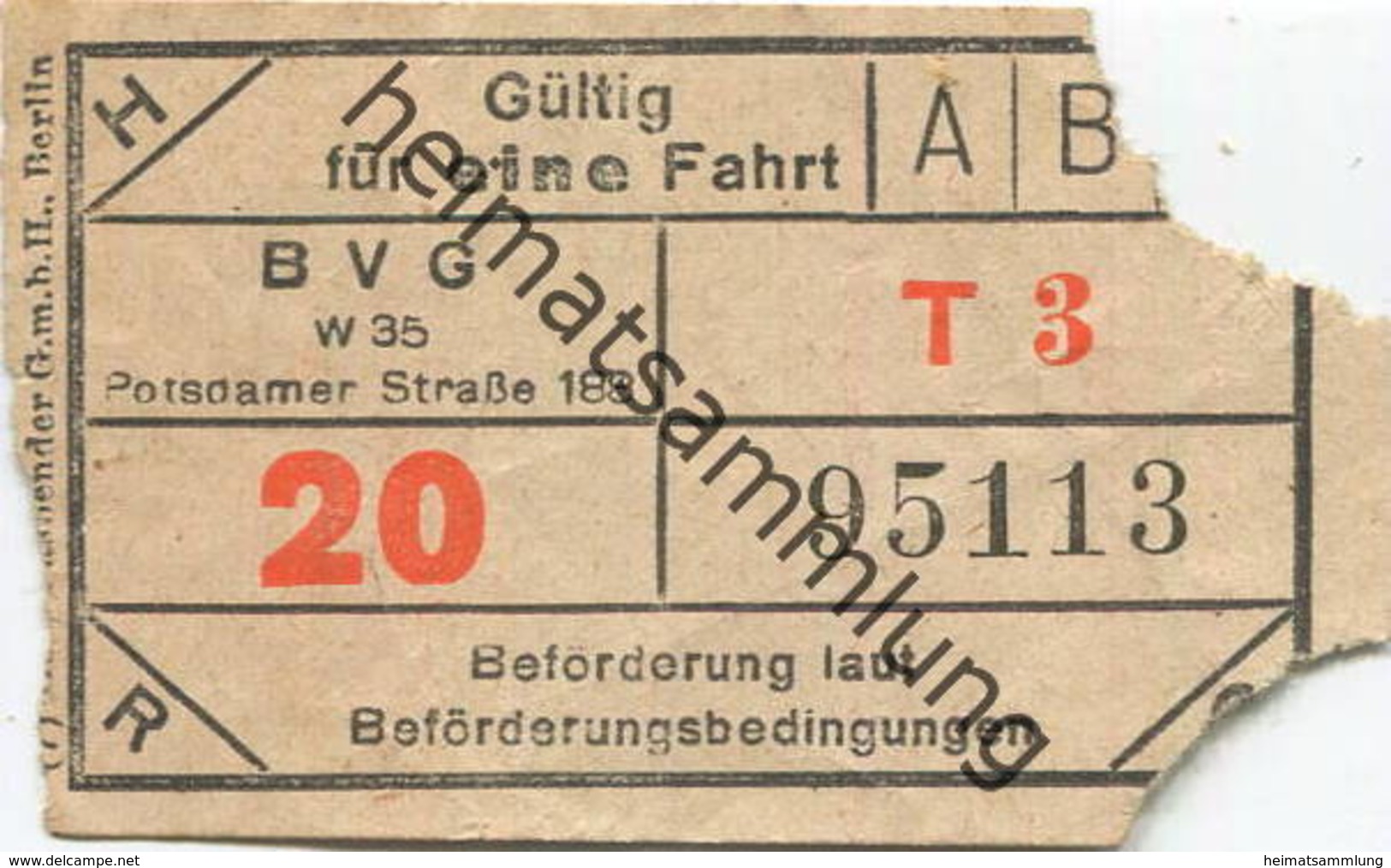 Deutschland - Berlin - BVG - Fahrschein Ca. 1948 - Gültig Für Eine Fahrt - Europe