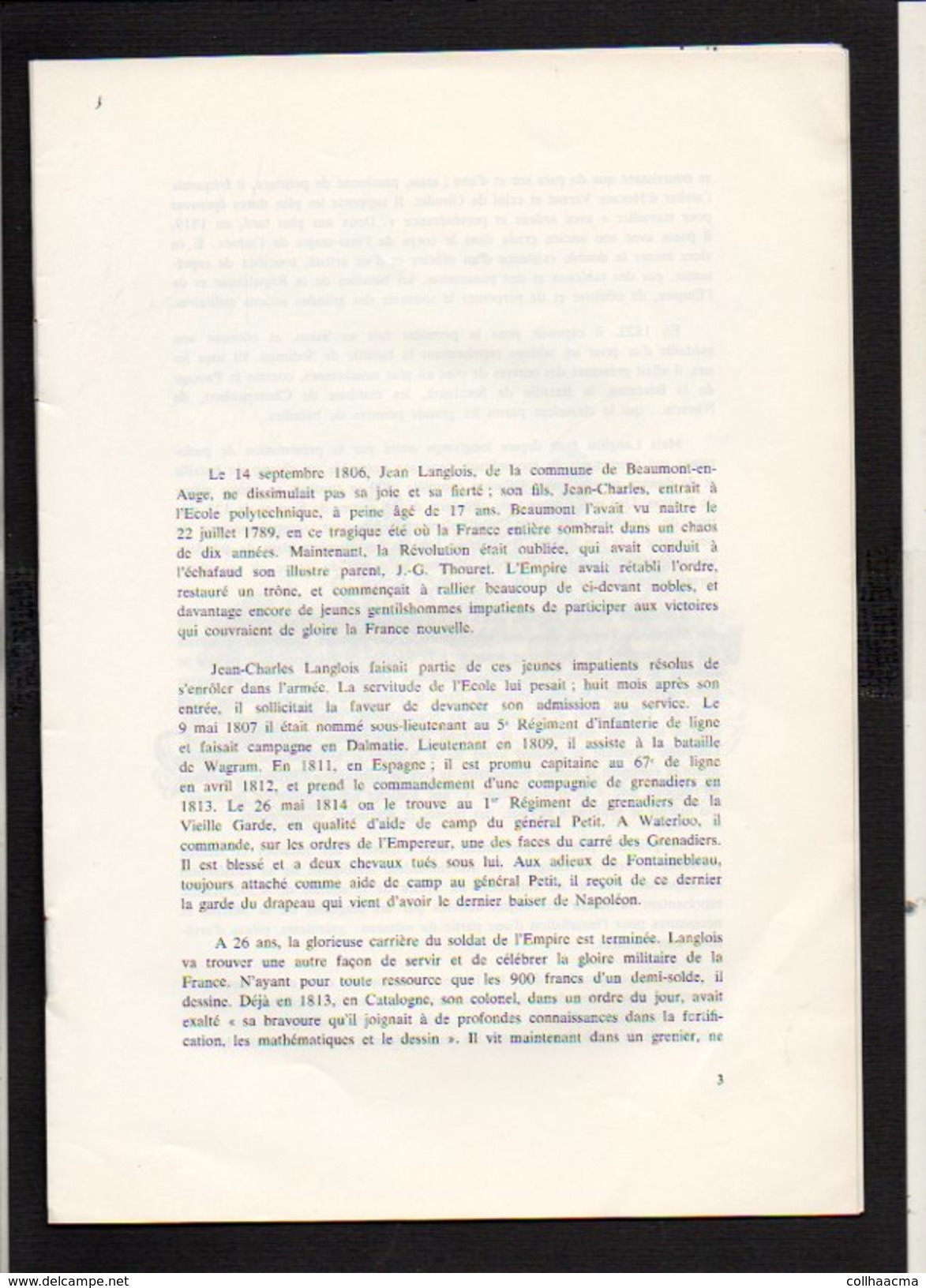 Plaquette "Le Colonel Langlois" 1789/1870 / Peintre Des Batailles Sous Napoléon Et Autres Né à Beaumont En Auge 14 - Documents Historiques