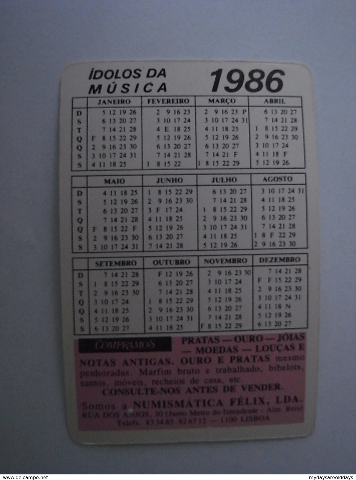 1 Calendar - Artitst Music Cinema Simon - Zz05 - Tamaño Pequeño : 1981-90