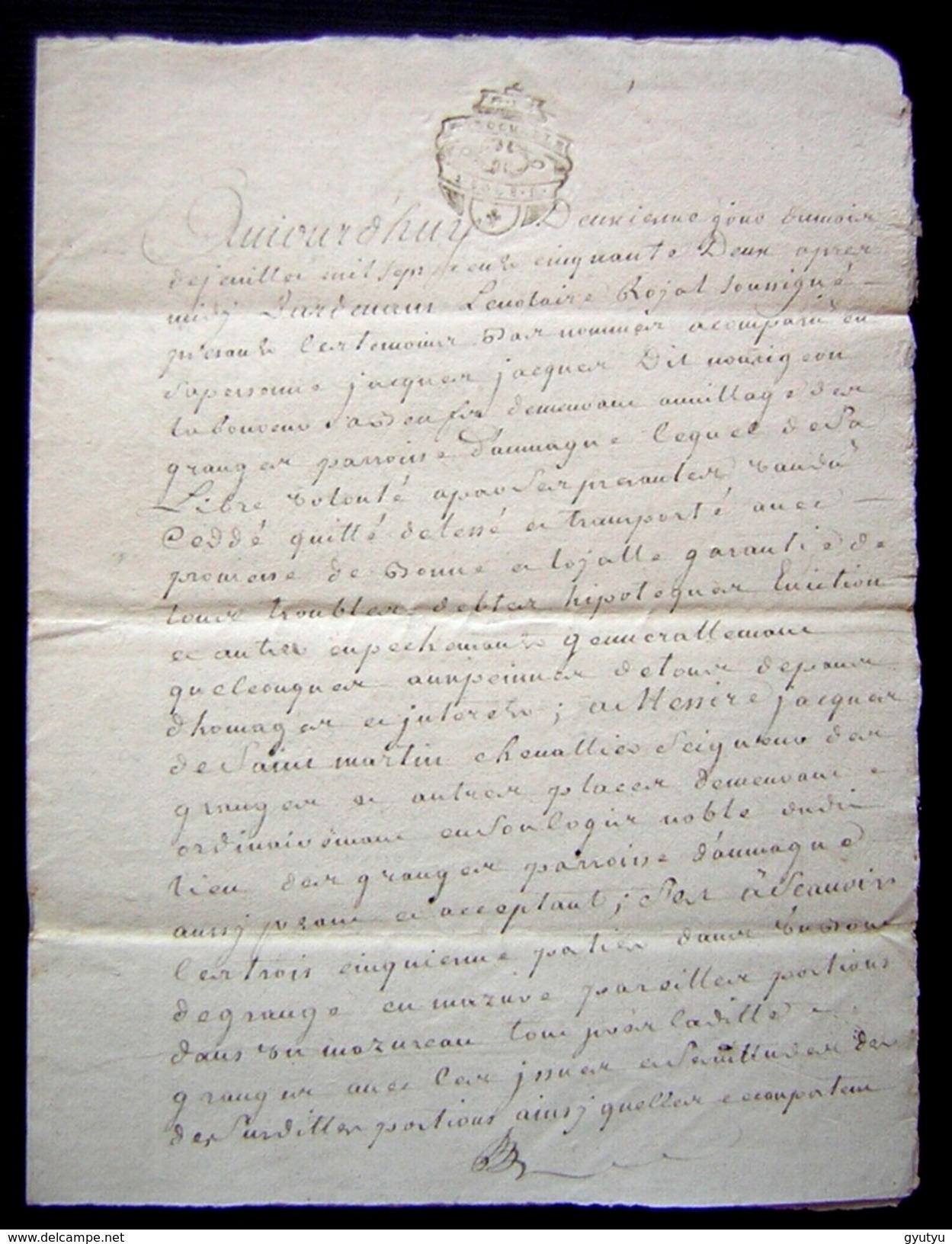 1752 Charente Paroisse D'Aumagne Village Des Granges, Vente De Jacques Jacques Dit Nourigeon à Messire De Saint Martin - Manuscrits