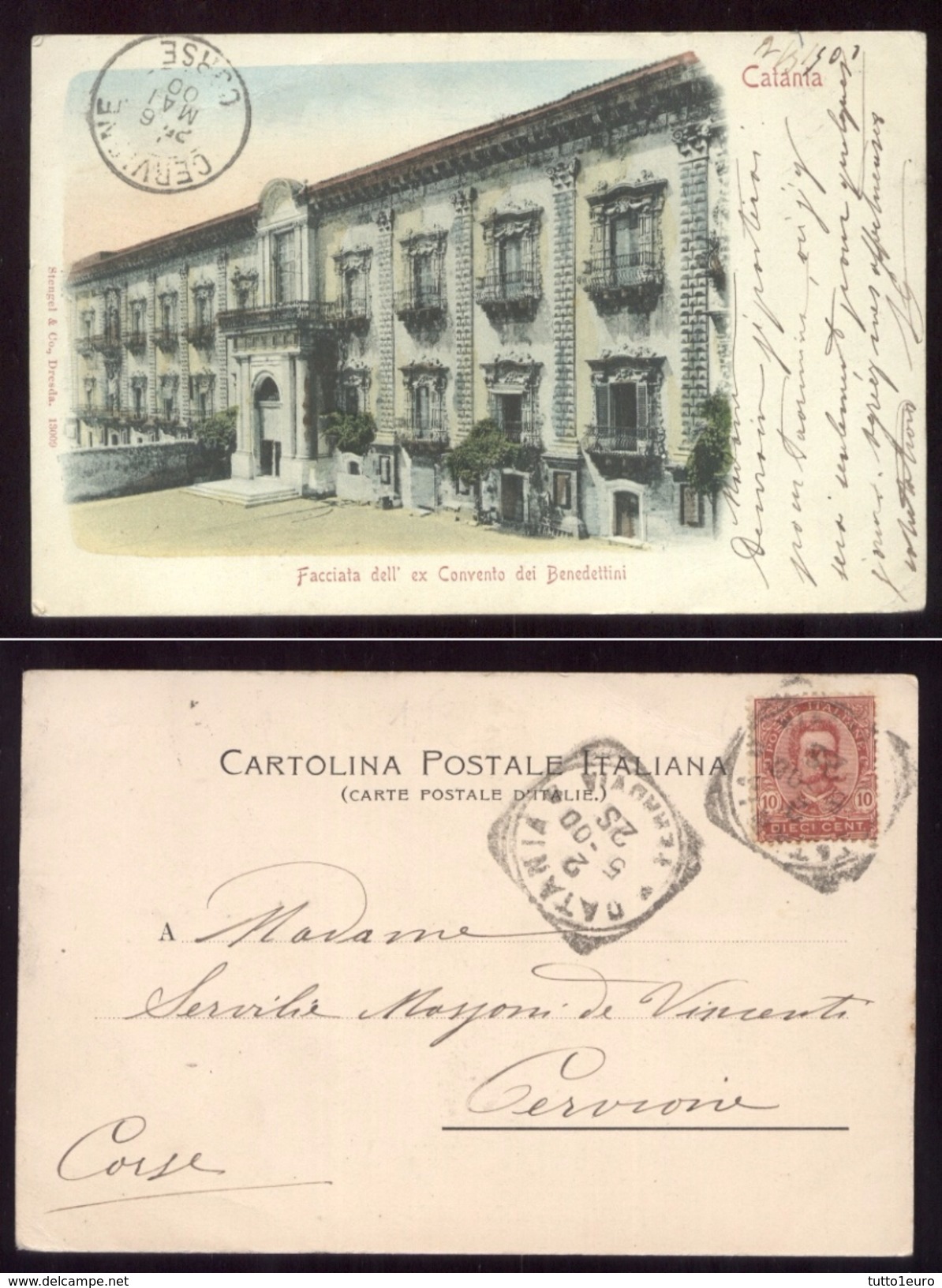 CATANIA VIAGGIATA NEL 1900  FACCIATA EX CONVENTO DEI BENEDETTINI - Catania