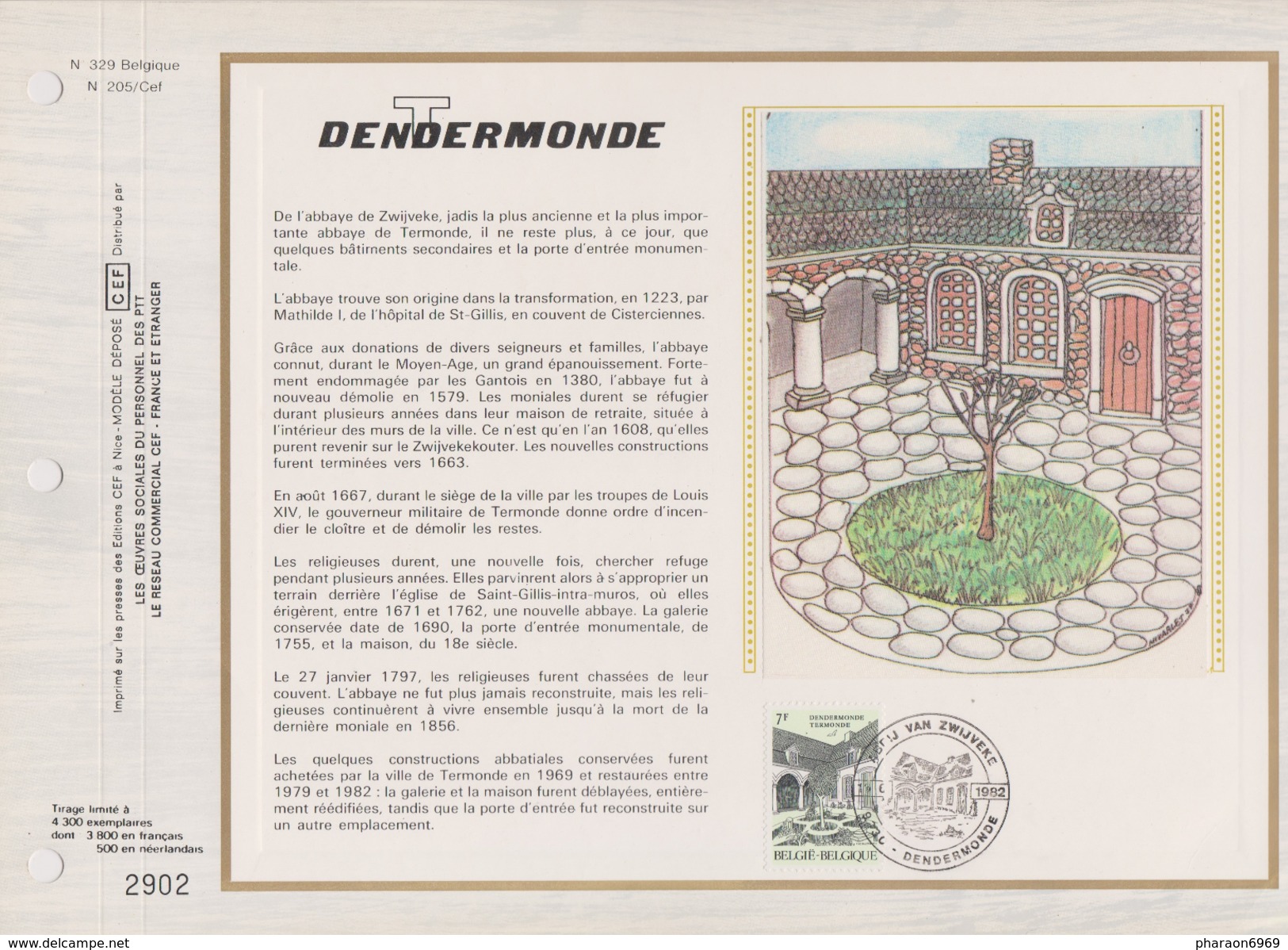 Feuillet Tirage Limité CEF 329 2055 Termonde Dendermonde - 1981-1990