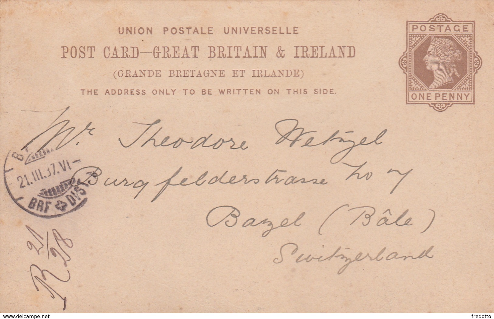 Irland-Ganzsache 1887 In Die Schweiz - Postal Stationery