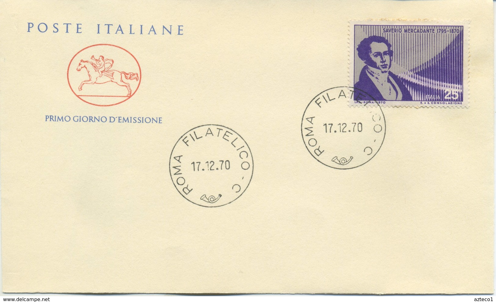 ITALIA - FDC CAVALLINO 1970 -  SAVERIO MERCADANTE - MUSICA - FDC