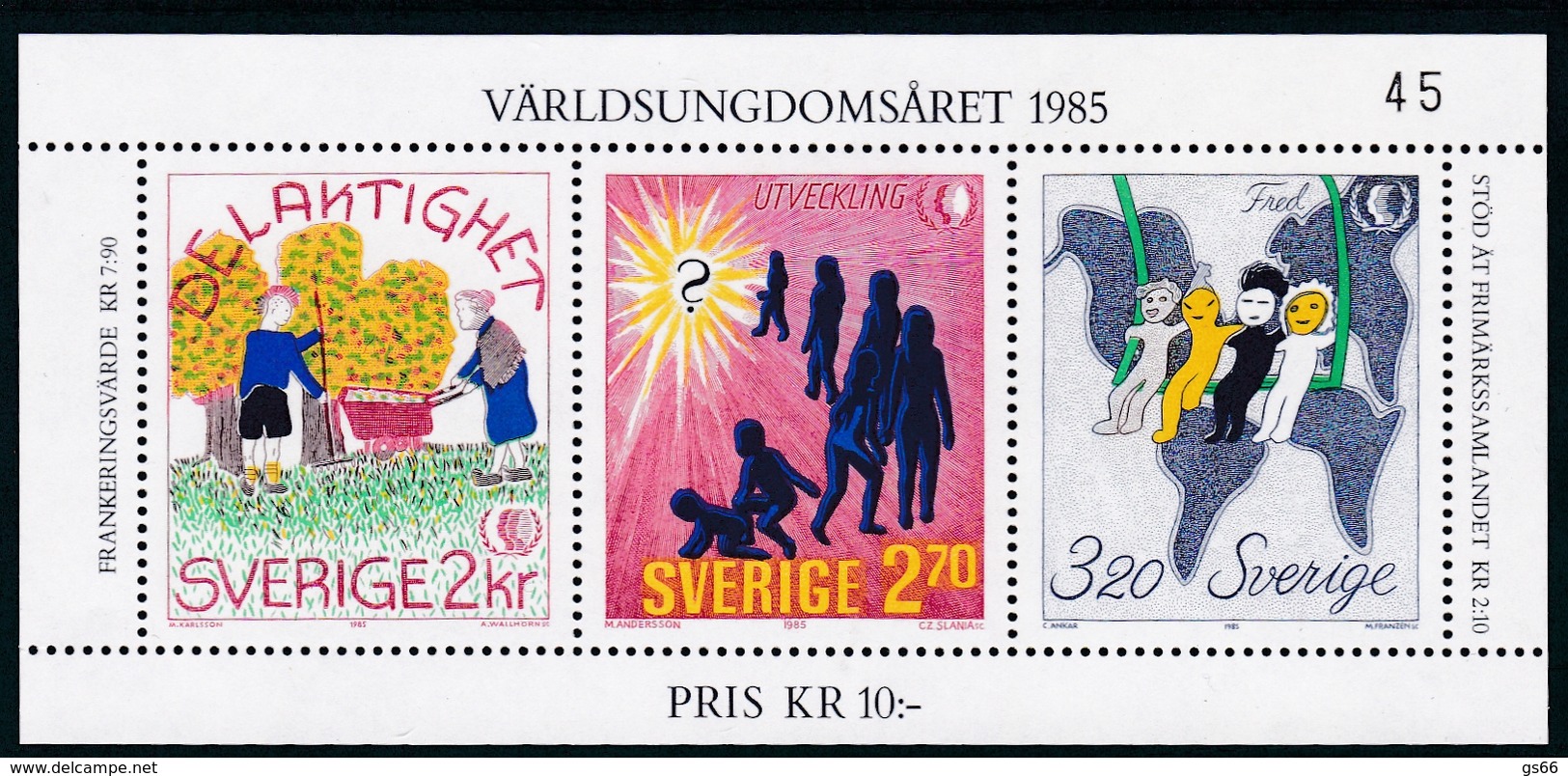 Schweden, 1985, Mi. Nr. 1351/53 Block 13,  Jugend,  MNH ** - Blokken & Velletjes