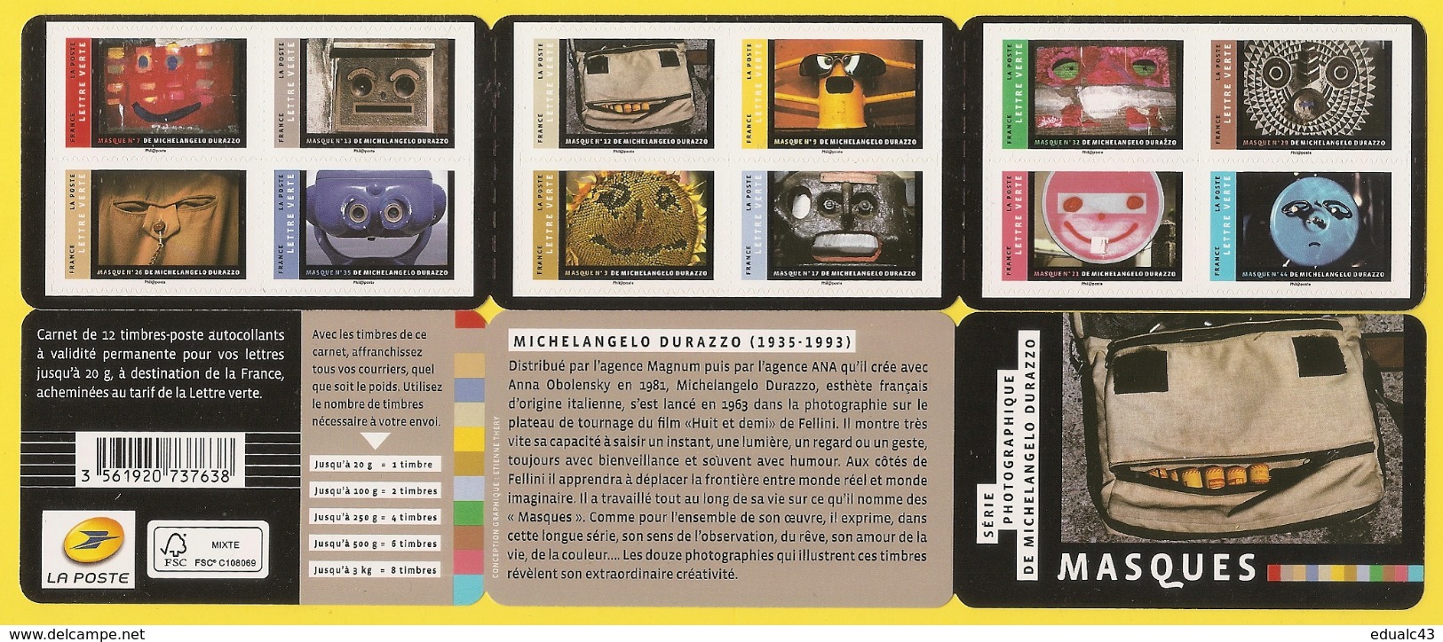 2017 Carnet Adhésif - BC 1398 MASQUES  Neuf - LUXE ** NON Plié - Commemoratives