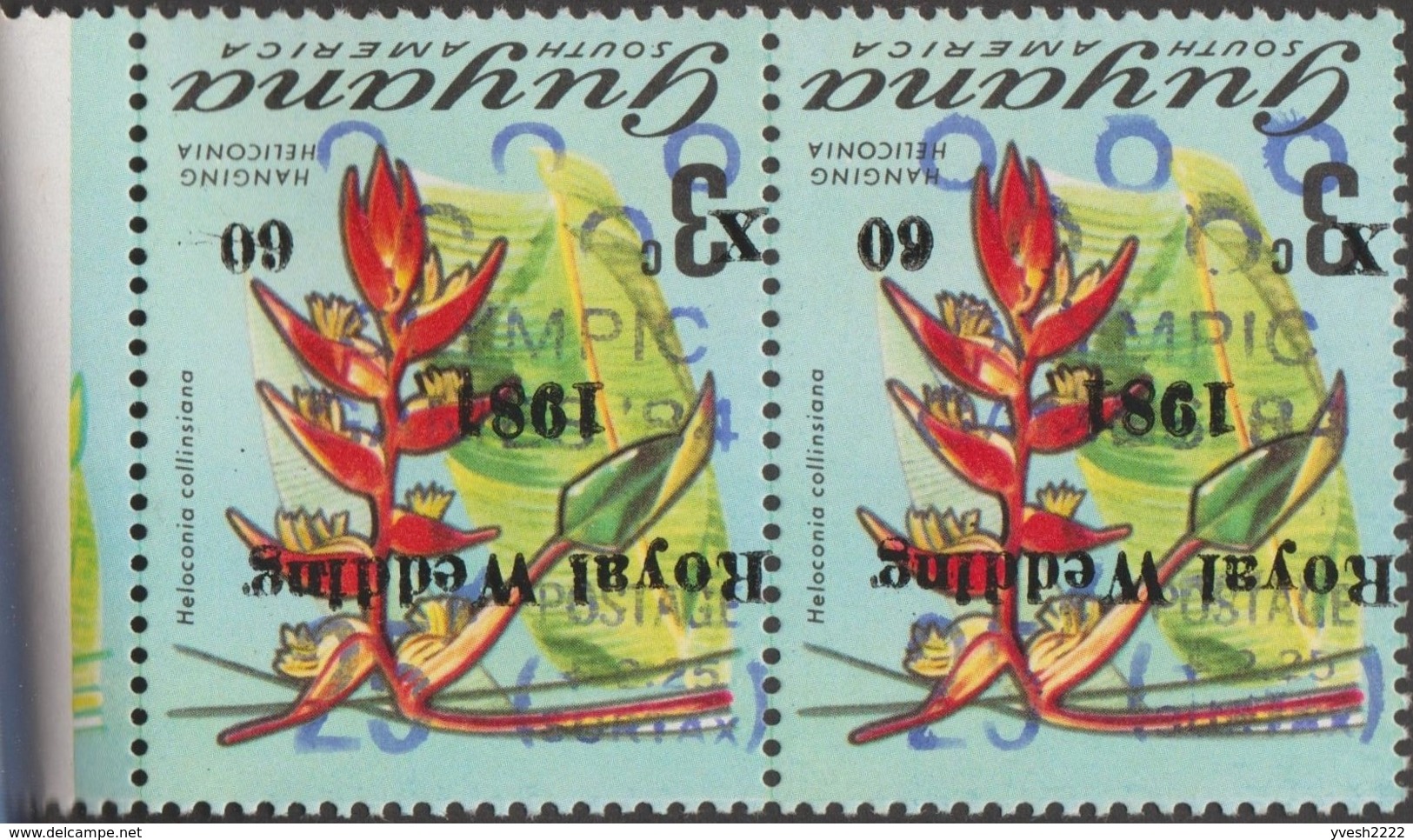 Guyana 1984 Y&T C959. Carnet, Surcharges Renversées. JO 1984, Boxe, Cyclisme, Athlétisme, Fleurs - Ciclismo