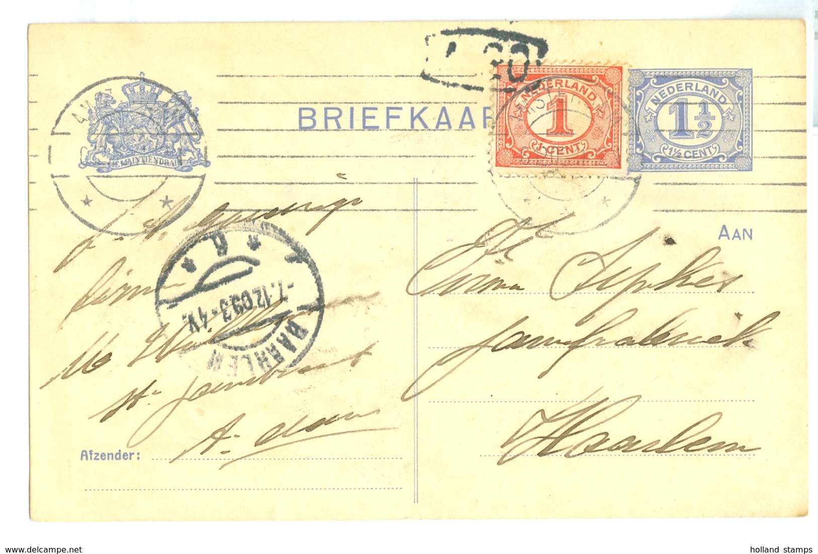 NEDERLAND HANDGESCHREVEN BRIEFKAART Uit 1909 Van AMSTERDAM Naar HAARLEM  (10.622f) - Brieven En Documenten