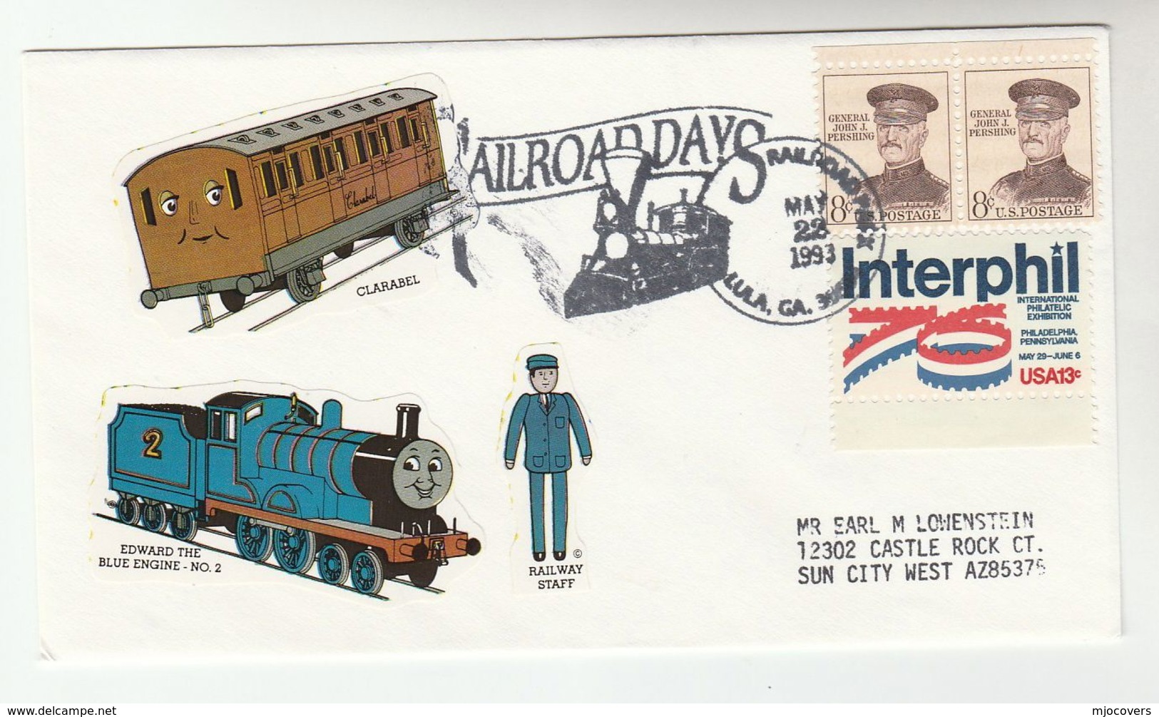 1993 LULA GA Steam RAILWAY EVENT COVER  Stamps USA With 'EDWARD THE BLUE ENGINE' Label Train - Trains