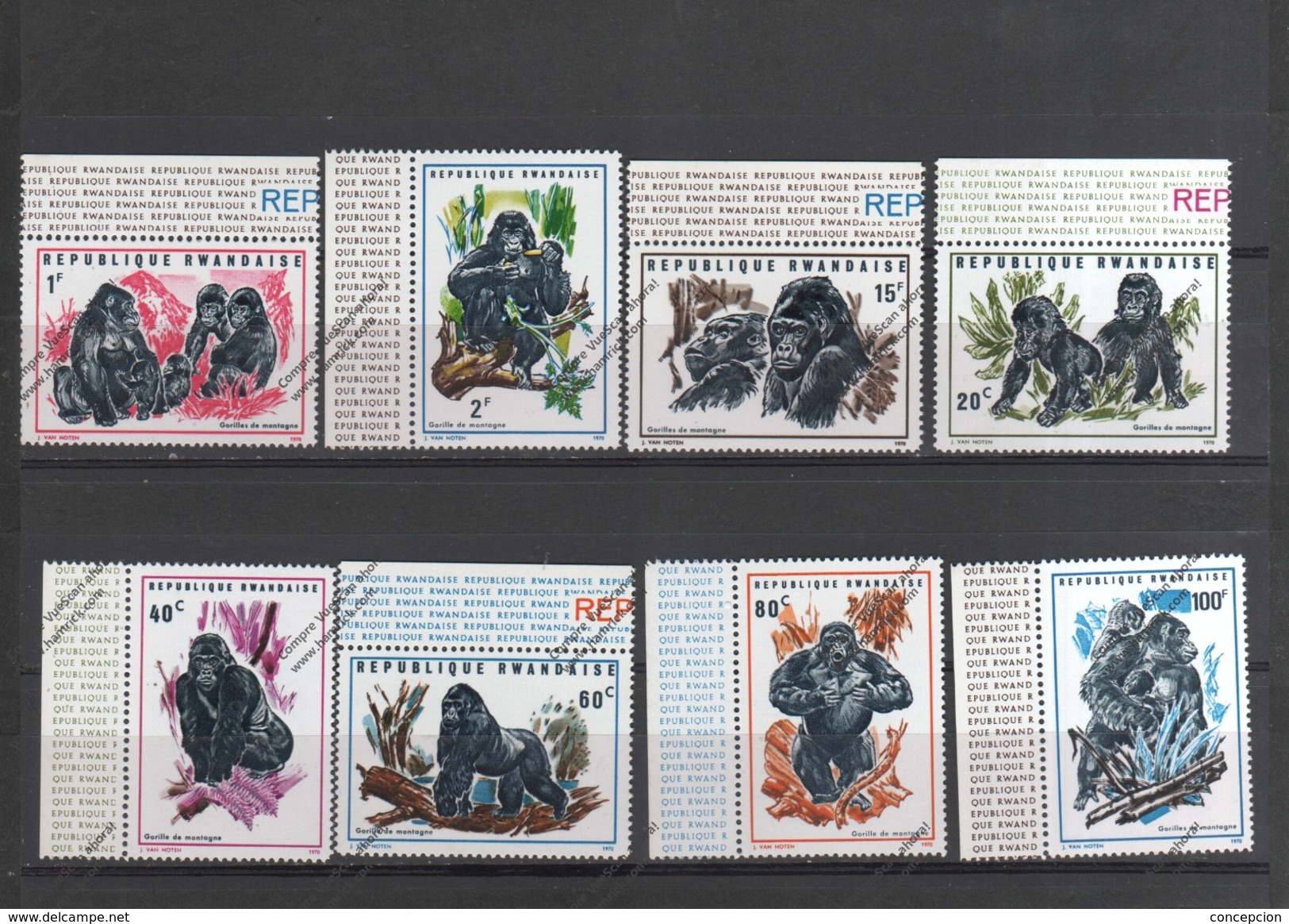 RWANDA Nº 370 AL 377 - Gorilla