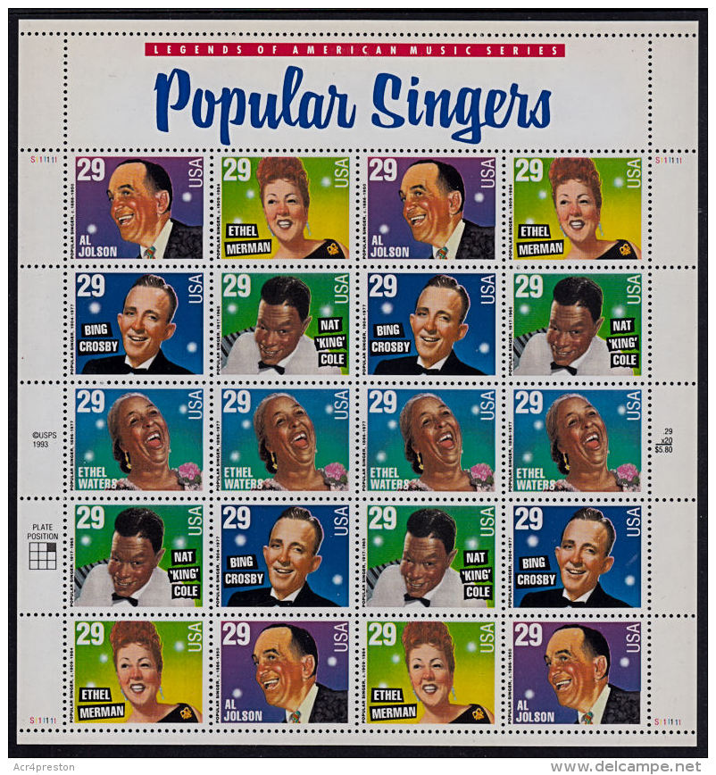 E0214 UNITED STATES (US) 1994, SG 2930-4 Popular Singers,  MNH - Nuovi