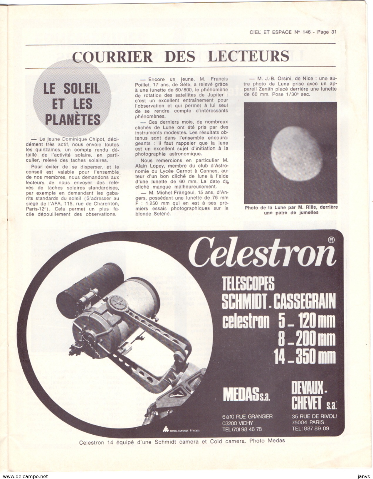 Ciel Et Espace - La Lune ? Non ..... Mercure - 30 Annee N°146 - 1975 - Astronomie