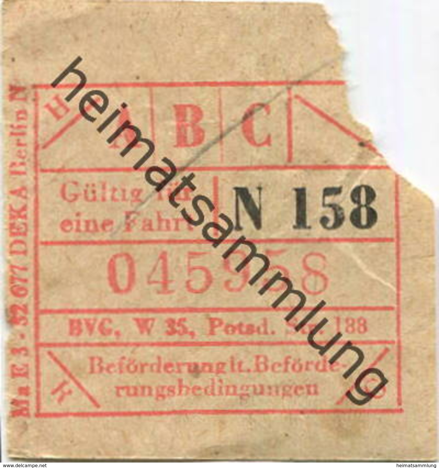 Deutschland - Berlin - BVG - Fahrschein Ca. 1949 - Europe