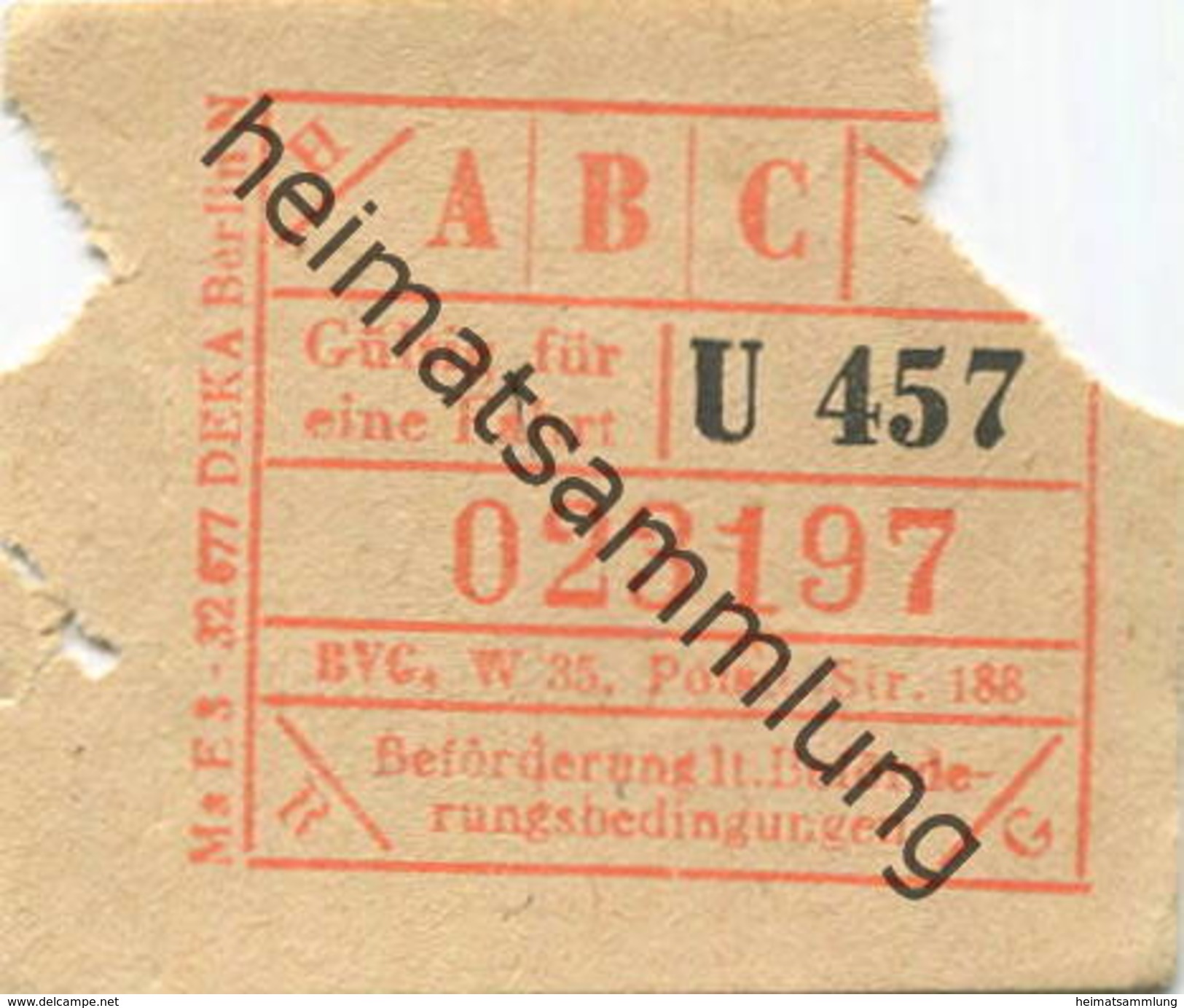 Deutschland - Berlin - BVG - Fahrschein Ca. 1949 - Europe