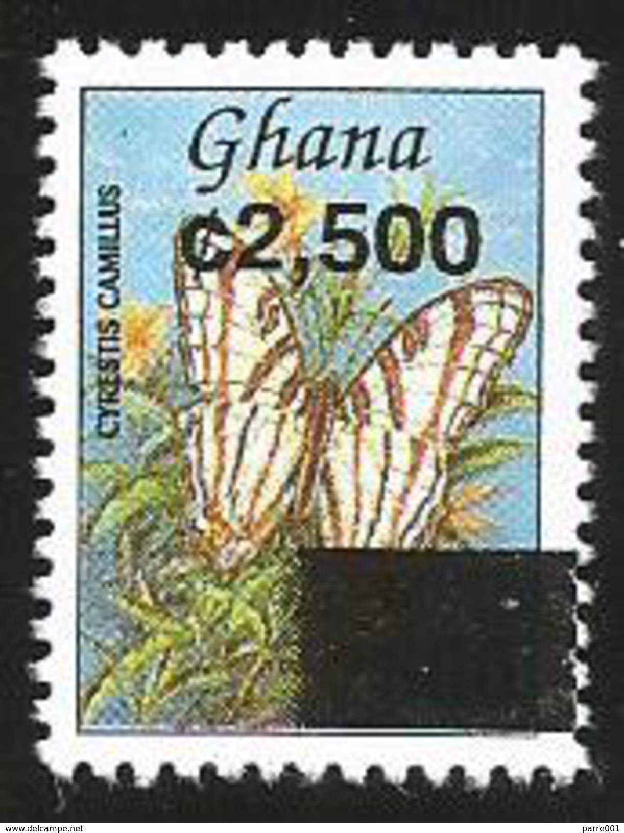 Ghana 2002 C2500 Overprint On C800 Cyrestis Camillus African Map Butterfly MNH - Ghana (1957-...)