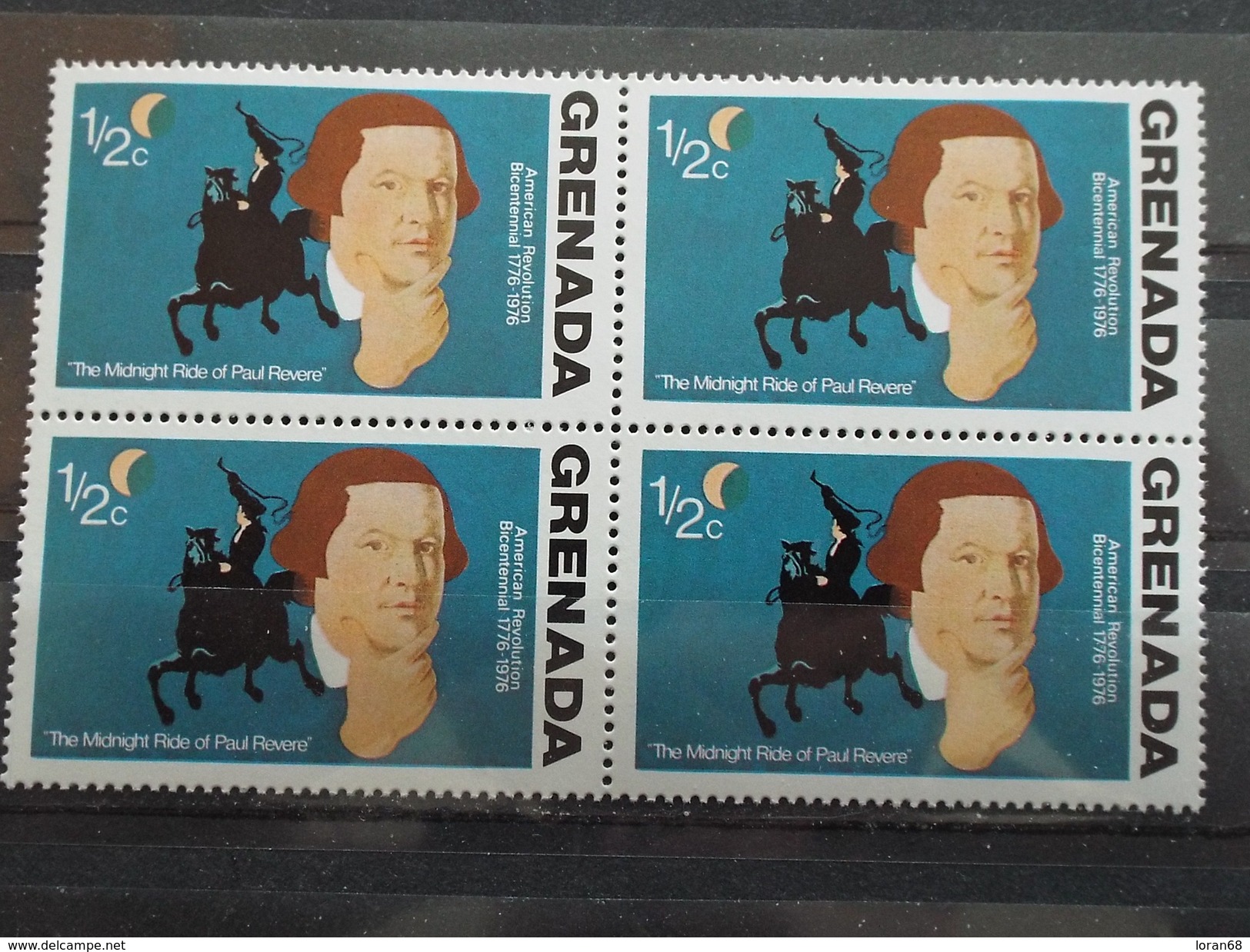 Bloc 4 Timbres Neuf Grenada : Bicentenaire De La Révolution Américaine - Paul Revere - Indépendance USA