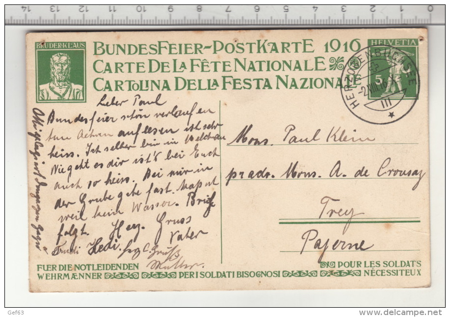 Bundesfeier-Postkarte  1916 / Carte De La Fête Nationale 1916 / Cartolina Della Festa Nazionale 1916 - Manifestations