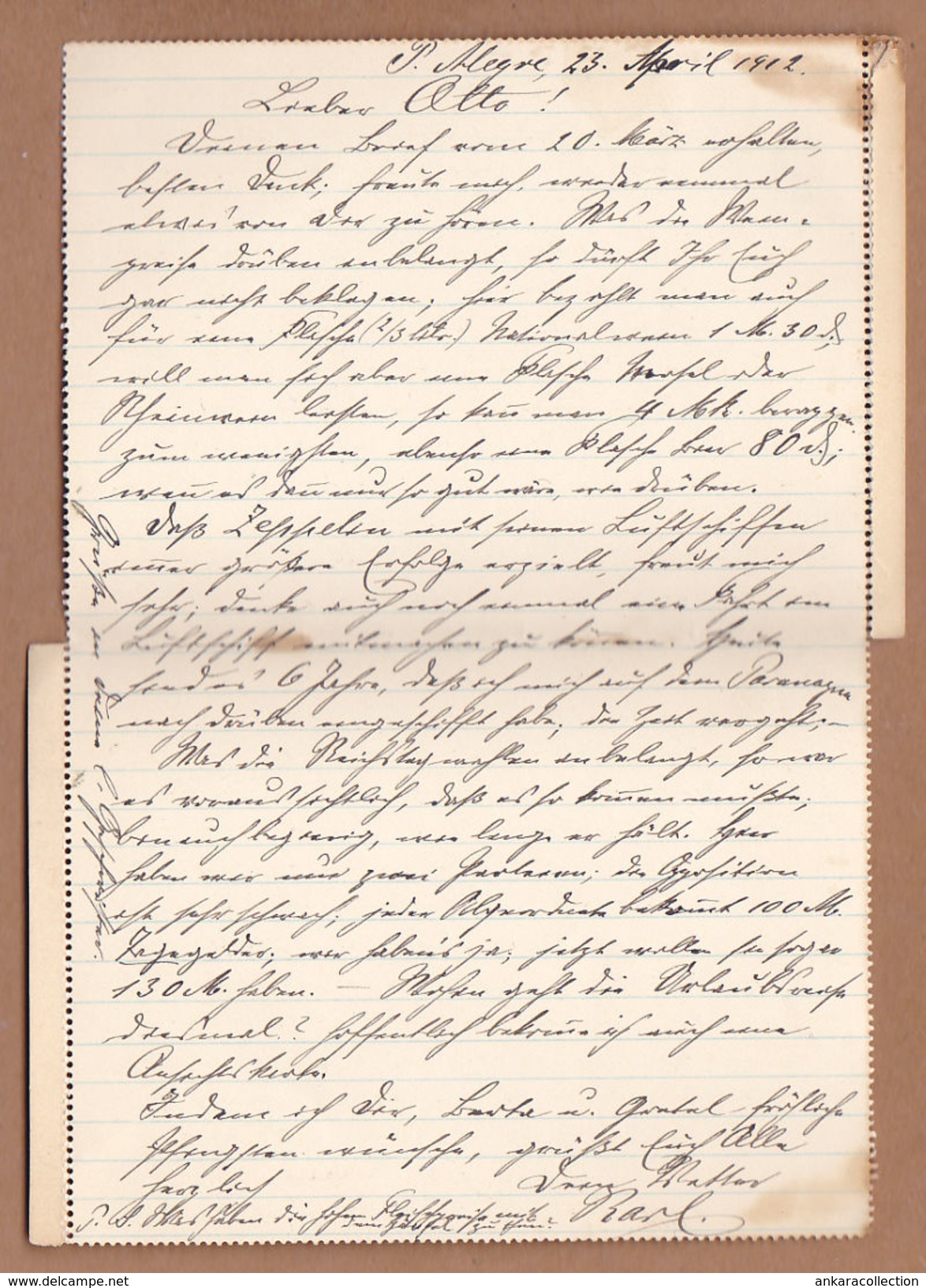 AC - BRAZIL - REPUBLICA DOS E. U. DO BRAZIL CARTA BILHETE CARTE LETTRE 23 APRIL 1912 - Postwaardestukken