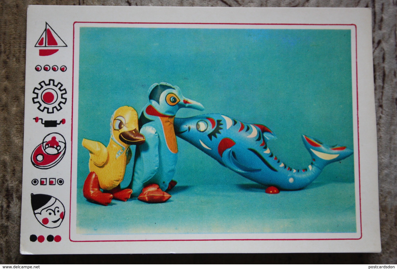 Penguin . Dolphin Toys - Old USSR Postcard - 1970s - Delfini